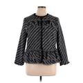 Ann Taylor Jacket: Below Hip Black Stripes Jackets & Outerwear - Women's Size 14