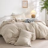 100% Washed Cotton Duvet Cover King, Cotton Duvet Cover Set, 3 Pieces Plain Simple Cotton Duvet Cover Set with 2 Pillow Shams