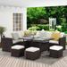 7-Pieces PE Rattan Wicker Patio Dining Sectional Cusions Sofa Set with cushions