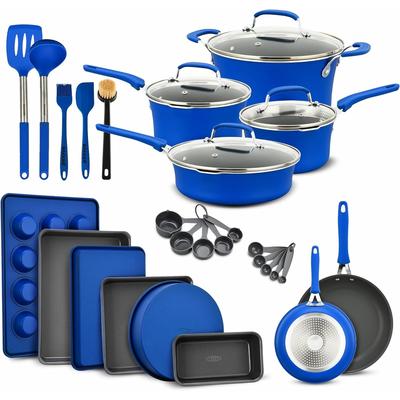 Cookware Set - 23 Piece -Blue Multi-Sized Cooking Pots with Lids - 23 Pieces