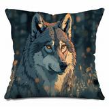 VisionBedding Wolf portrait Throw Pillow, Animal Cotton Twill Pillows Polyester/Polyfill/Cotton Blend in Blue/Gray/Green | Wayfair