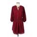 Kaari Blue Casual Dress - Mini Tie Neck 3/4 sleeves: Red Dresses - Women's Size Small