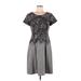 Talbots Cocktail Dress - A-Line Scoop Neck Short sleeves: Gray Floral Dresses - Women's Size 6