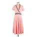 Shein Casual Dress - Midi V Neck Short sleeves: Pink Print Dresses - Women's Size Medium