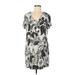 Soma Casual Dress - Mini V Neck Short sleeves: Gray Print Dresses - Women's Size Medium