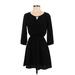 Lush Casual Dress - Mini Keyhole 3/4 sleeves: Black Print Dresses - Women's Size X-Small