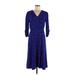 Ann Taylor Factory Casual Dress - A-Line V-Neck 3/4 sleeves: Blue Dresses - Women's Size 6