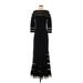 Tadashi Shoji Cocktail Dress - A-Line High Neck 3/4 sleeves: Black Solid Dresses - Women's Size X-Small