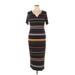 ASOS Casual Dress - Midi V-Neck Short sleeves: Black Stripes Dresses - Women's Size 14