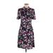 Diane von Furstenberg Cocktail Dress - Shirtdress Mock Short sleeves: Black Print Dresses - Women's Size 8