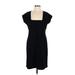 Boston Proper Cocktail Dress - Sheath Square Short sleeves: Black Solid Dresses - Women's Size Large