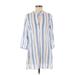 J.Crew Casual Dress - Shirtdress Plunge 3/4 sleeves: Blue Print Dresses - Women's Size X-Small