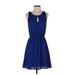 Everly Cocktail Dress - Mini Keyhole Sleeveless: Blue Print Dresses - Women's Size Small