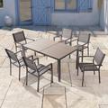 Ebern Designs Willersley Outdoor Dining Set Wood in Brown | Wayfair 81E5664BD38B46B2995382AEBC34CD17