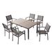 Ebern Designs Willersley 7 Pcs Metal Textilene chair Outdoor Dining Set 59.1" Long Breathable for Outside Backyard Wood in Brown | Wayfair