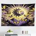 East Urban Home Boho Wall Hanging Tapestry Sun & Moon Esoteric Artwork Violet Mustard Dark Grey, Microfiber | 30" H x 45" W | Wayfair