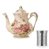 House of Hampton® 42 oz/5 Cup w/ infuser Ceramic Tea Pot, Vintage Floral Teapot Gift for Women | Wayfair 0741F8DD2283418C900D36118DAB98D4