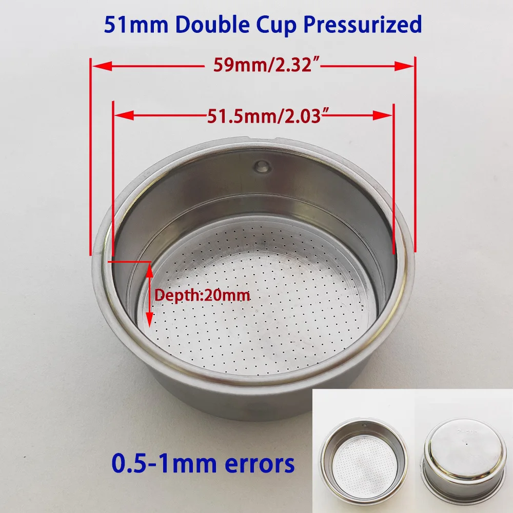 51 mm/58 mm Doppeltasse-Kaffeemaschine, Druckfilterkorb für Haushaltskaffeemaschine, Teile, nicht vorgefertigt, 1 Tasse, 2 Tassen Image
