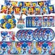 Kit Sonic Party liefert Jungen Geburtstags feier Papier Geschirr Set Papp teller Tasse Servietten