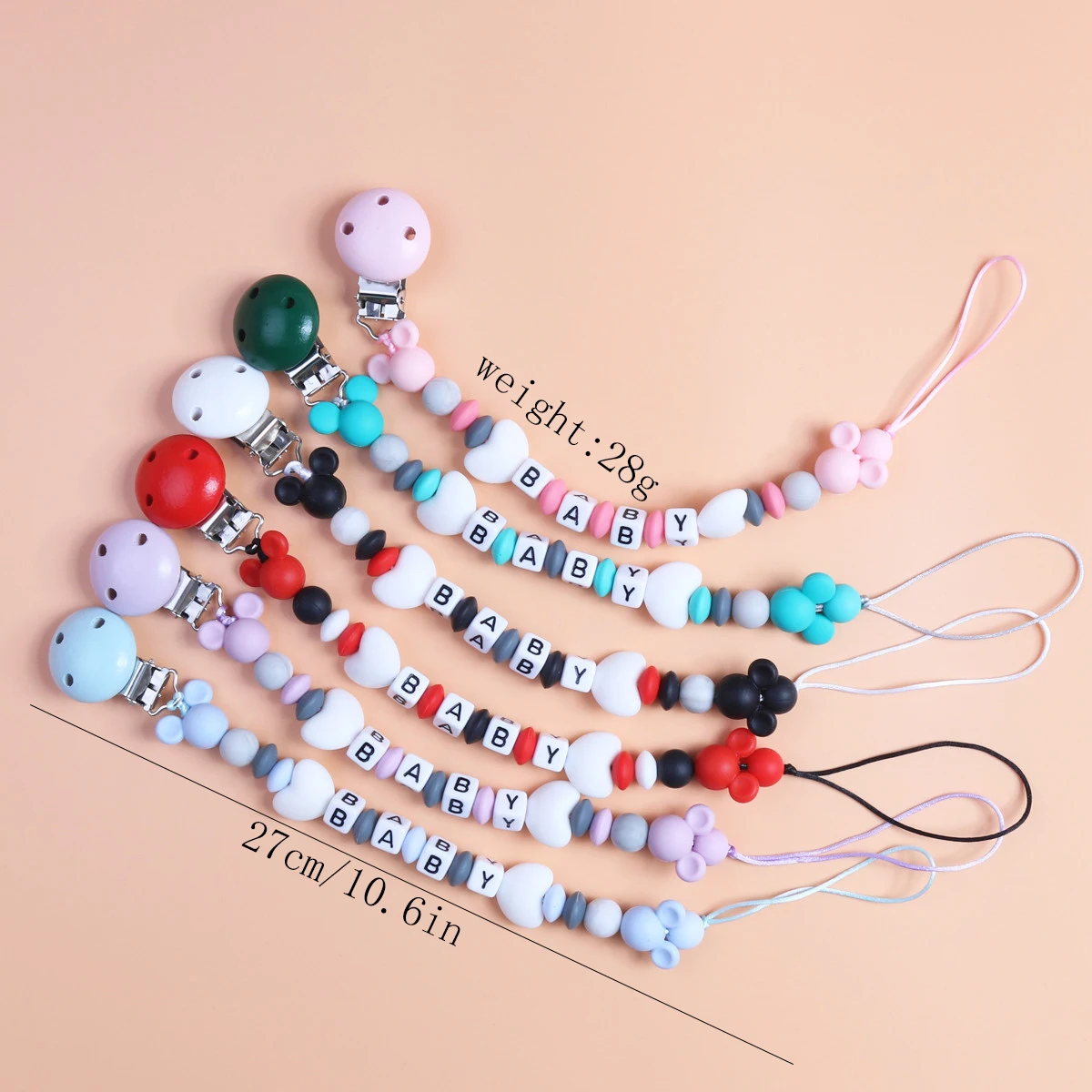Cartoon Baby Schnuller Clips Silikon Perlen Pflege Beißring Kauen Spielzeug Infant Dummy Nippel Kette Dusche Geschenke Image