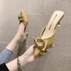 Strass Platz Schnalle Slipper Frauen Schuhe Frau 2020 Sommer Neue Dünne High Heels Spitz Hausschuhe