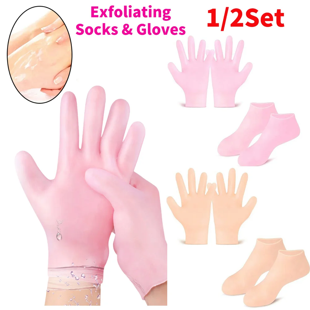 Silikon-Peeling-Socken und Handschuhe, rutschfeste Fuß- und Hand-Spa-Maske, Hände, Schutzhandschuhe, verhindert Trockenheit für die Füße/Handpflege Image