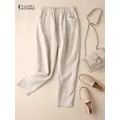 ZANZEA pantaloni estivi donna pantaloni Vintage in cotone elastico in vita solido Harem Pant Casual