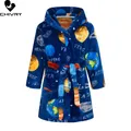 New Autumn Winter Kids Hooded Flannel Bathrobe Baby Bath Robes Boys Girls Cute Cartoon Soft Warm