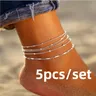 5Pcs/Set Ankle Bracelet Anklet Multi-layer Bead Chain Anklet Bracelets Simple Beach Set Ankle Foot