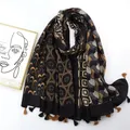 Autumn Women Tassel Viscose Scarf Bohemian Floral Cotton Hijab Shawls and Wraps Foulard Echarpe