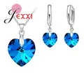 925 Sterling Silver Romantic Austrian Crystal Jewelry Heart Pendant Necklaces Lever Back Earrings