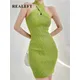 REALEFT Summer Green Knitted Women's Wrap Dresses 2024 New Sleeveless High Waist Sheath Pencil Sexy