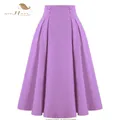 SISHION 2024 Summer Elastic Waist Retro Vintage Skirt SS0037 Pleated Design Solid Color Flare Midi