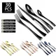 JANKNG 30Pcs Cutlery Sets Stainless Steel Black Dinnerware Serrated Sharp Steak Knife Tableware