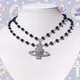 Y2K Crystal Skull Pendant Necklaces Punk Charms Black Beads Necklace Women Chains Choker Goth