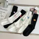 Autumn and Winter New Cloth Label Women's Socks in The Tube Socks Wearing White Sports Stockings