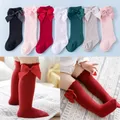 2020 Baby Knee High Socks Solid Cotton Socks Cute BowKnot Tights Breathable Tube Socks for Girls