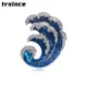 Blue Crystal Wave Brooches Fashion Rhinestone Pins for Women Beautiful Corsage Scarf Buckle Enamel