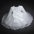 Robe d'été en dentelle à manches longues pour bébé fille tenue de fête mariage grand nœud 1er