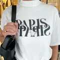 T-Shirt à Manches Courtes pour Femme Décontracté à la Mode avec Image de Paris Streetwear