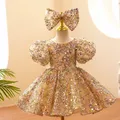 Robe de Soirée de Couleur Champagne et Or pour Fille Tenue Luxueuse à Paillettes pour