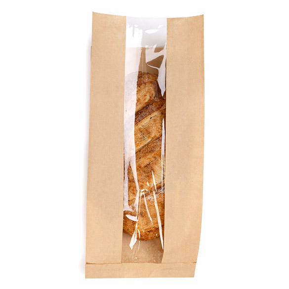 Kraft Bread Bag with Window 6" x 3 3/4" x 15" 100 Pack