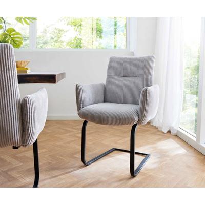 DELIFE Freischwinger Jova-Flex mit Armlehnen Cord Silbergrau Freischwinger flach Schwarz Taschenfederkern, Esszimmerstühle Image