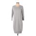 Garnet Hill Casual Dress - Sweater Dress Crew Neck 3/4 sleeves: Gray Solid Dresses - Women's Size Small