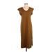 Universal Thread Casual Dress - Midi V-Neck Short sleeves: Brown Solid Dresses - Women's Size Small