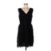 Ann Taylor LOFT Casual Dress - Mini V Neck Sleeveless: Black Print Dresses - Women's Size 10