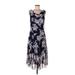 Signature by Robbie Bee Casual Dress - A-Line Cowl Neck Sleeveless: Blue Floral Dresses - Women's Size 10