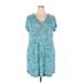 Soma Casual Dress - Mini V Neck Short sleeves: Teal Print Dresses - Women's Size 2X-Large - Paisley Wash