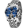 OLEVS Hommes Montre Mécanique Mode Décontractée Montre Bracelet Remontage automatique Tourbillon Affichage des phases de lune Lumineux Acier Suivre