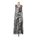 Soft Surroundings Casual Dress - A-Line V-Neck Sleeveless: Gray Print Dresses - Women's Size Medium